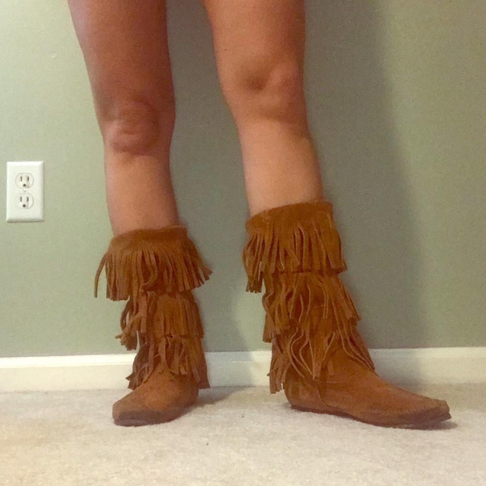 Brown fringe boots
